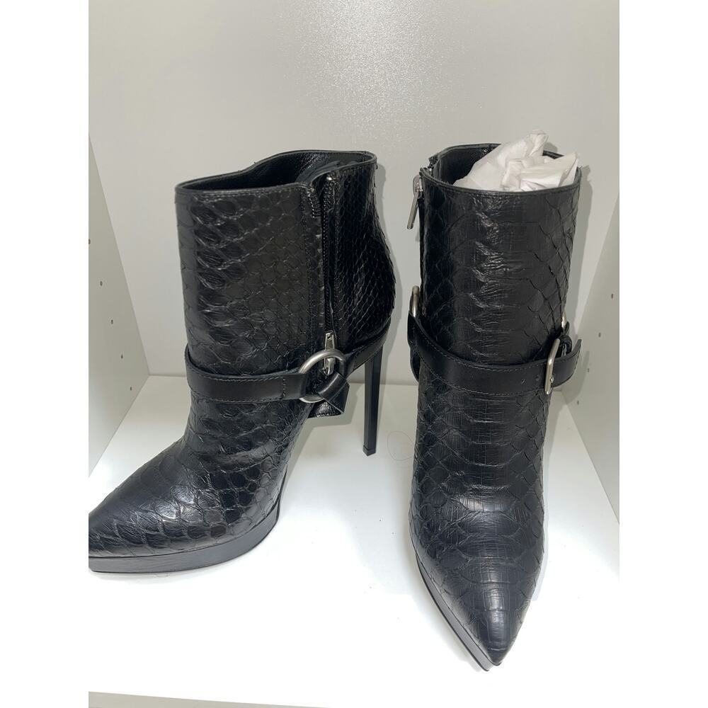 Saint Laurent Paris Black Python Embossed Leather Ankle Boots - Size 36,5